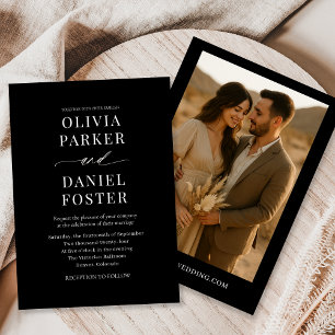 Invitation Élégant noir Boho minimaliste Mariage photo