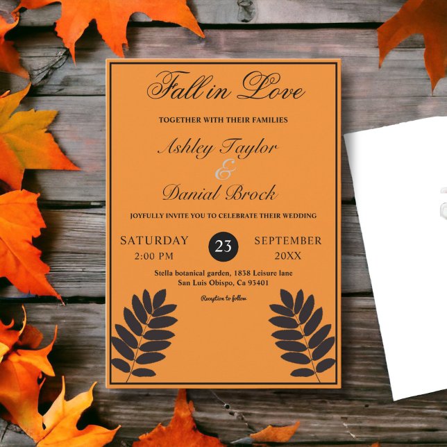 Invitation Élégant noir brûlé orange Mariage de automne rusti (Créateur téléchargé)