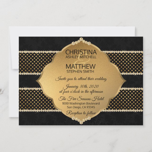 Invitation Élégant Noir Classy Diamond Parties scintillant MA (Devant)