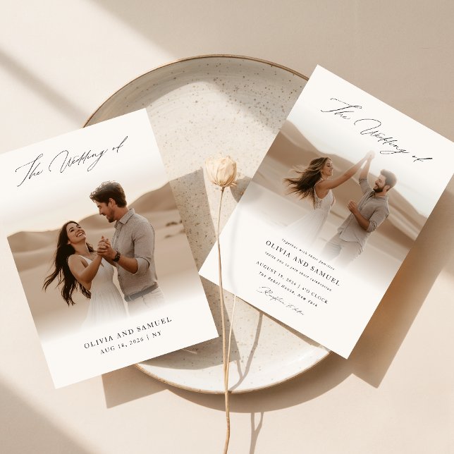 Invitation Élégant noir de script superposition Mariage photo (Créateur téléchargé)