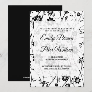 Invitation Élégant noir Delicate Flowers Mariage
