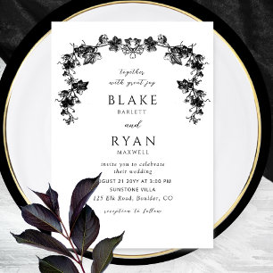Invitation Élégant Noir Enchantant Mariage Garland