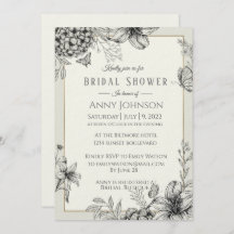 Invitation Elegant noir et blanc Douche nuptiale