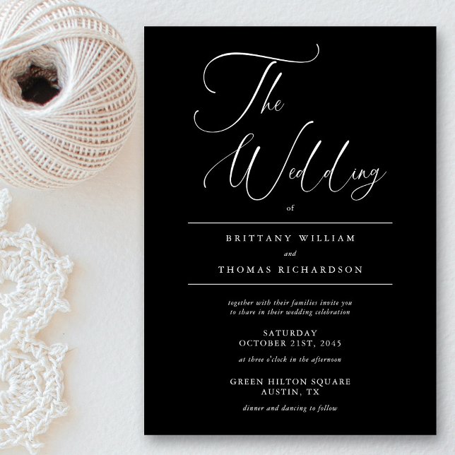 Invitation Elégant noir et blanc : Mariage minimaliste (Elegant Black & White Minimalist Wedding Invitation)
