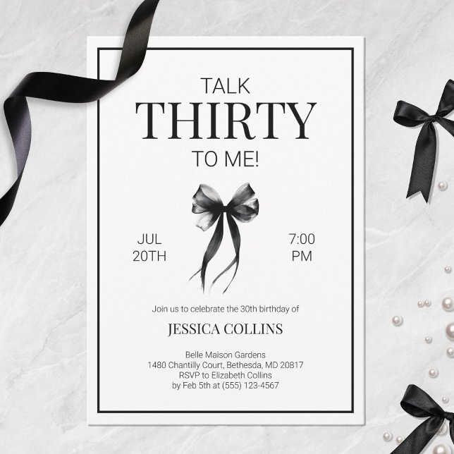 Invitation Élégant Noir et Blanc Parler 30 à moi Anniversaire (Elegant Black and White Talk 30 to Me Birthday Invitation)