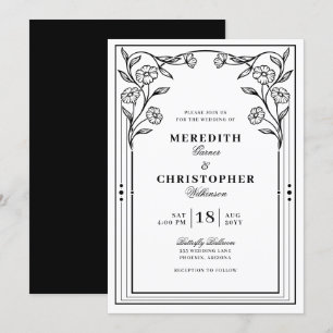 Invitation Élégant noir et blanc Vintage Mariage floral