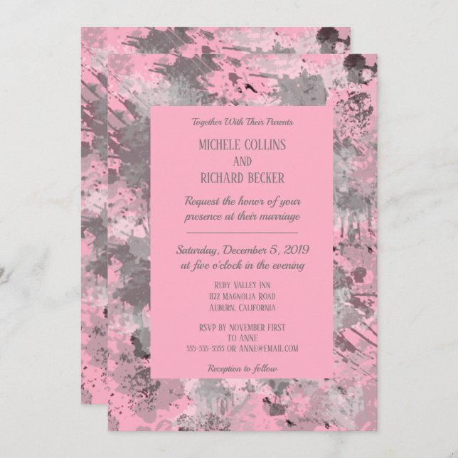 Invitation Elégant noir et gris (Devant / Derrière)