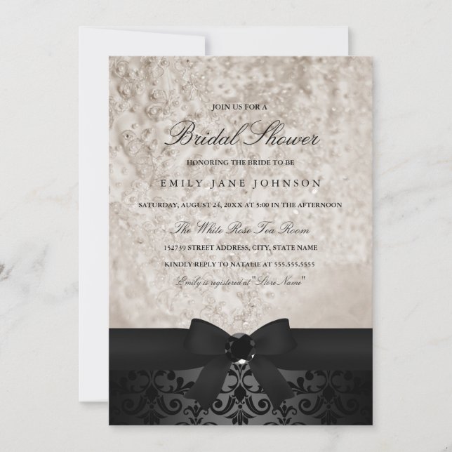 Invitation Élégant noir et ivoire Bow Fête des mariées Invita (Devant)