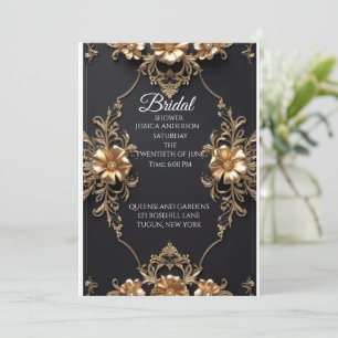 Invitation Elégant noir et or Floral Design de luxe