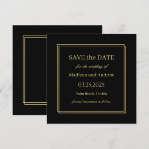 Invitation Elégant Noir et Or Mariage Enregistrer la Date Inv