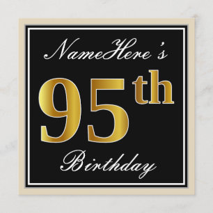 Invitation Elégant, noir, Faux Gold 95e anniversaire + Nom