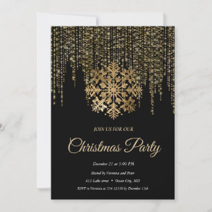 Invitation Élégant noir Golden SnowflakeCadre Noël