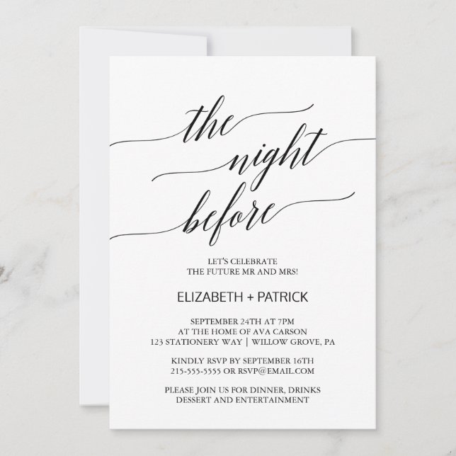 Invitation Élégant Noir La Nuit Avant Le Dîner De Répétition (Devant)