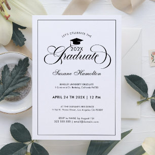 Invitation Élégant noir noir blanc de diplôme Typographie