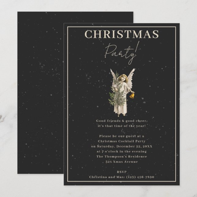 Invitation Élégant Noir Noir Noël Ange Fête de Noël (Devant / Derrière)