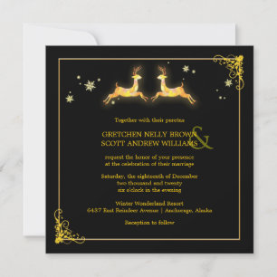 Invitation Elégant Noir Noir Reindeer Mariage d'hiver