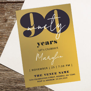 Invitation Élégant Noir Or Jaune 90ème Quatre-vingt-dix Ombre