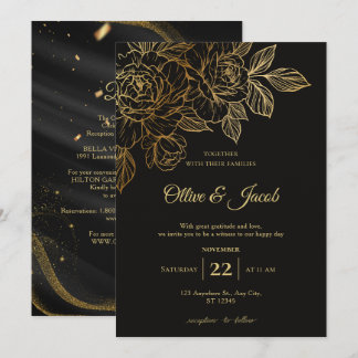 Invitation Élégant noir or noir 'Jusqu'à la mort mariage