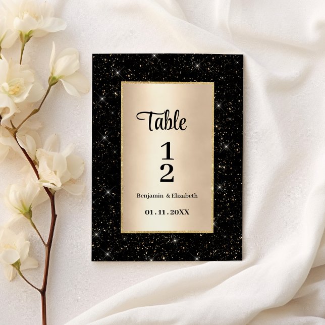 Invitation Elégant noir parties scintillant en or confetti Nu (Elegant black gold glitter confetti Table Numbers )