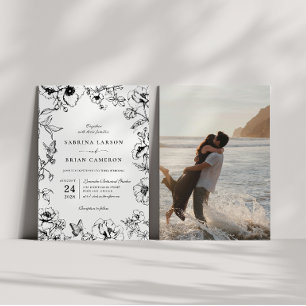 Invitation Élégant Noir   Photo de mariage de jardin floral b