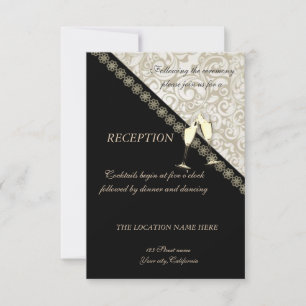 Invitation Elégant Noir, Réception Mariage damassé