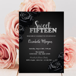 Invitation Elégant noir Rose gothique 15e anniversaire