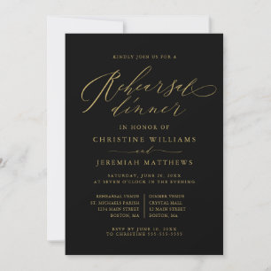 Invitation Élégant Noir Script Mariage de répétition Dîner