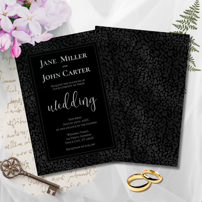 Invitation Élégant noir sur noir Empreinte de léopard Mariage (Créateur téléchargé)
