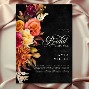 Invitation Elégant noir Vibrant Boho Floral Script Douche
