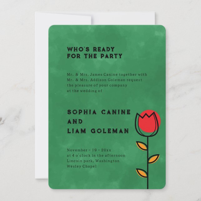 Invitation Élégant Nom des deux parents | Mariage floral vert (Devant)