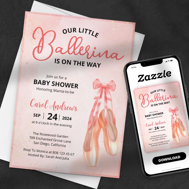 Invitation Élégant Notre Baby shower Ballerina (Créateur téléchargé)