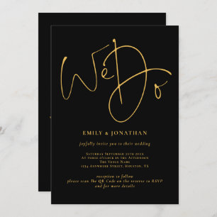 Invitation Elégant Nous faisons Golden Script QR Code Mariage