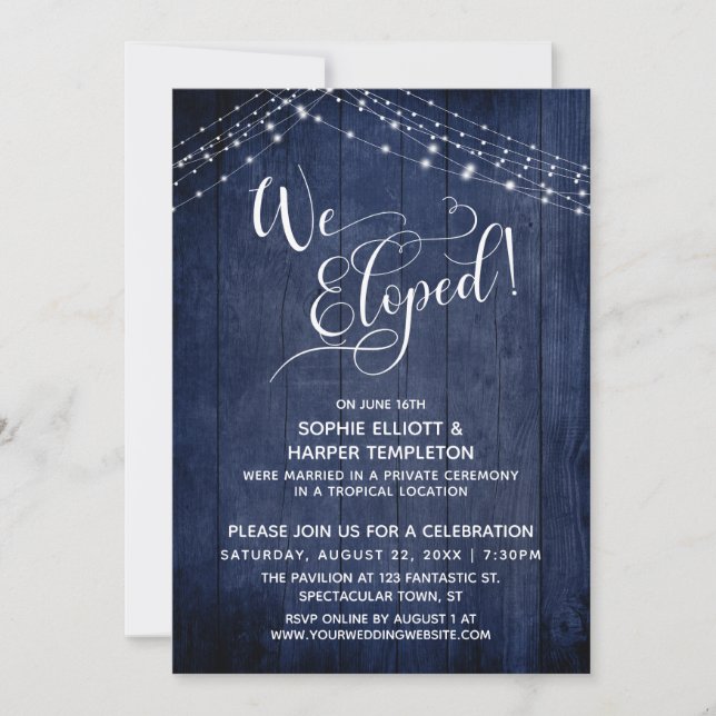 Invitation Élégant Nous nous sommes enfuis Typographie & Lumi (Devant)