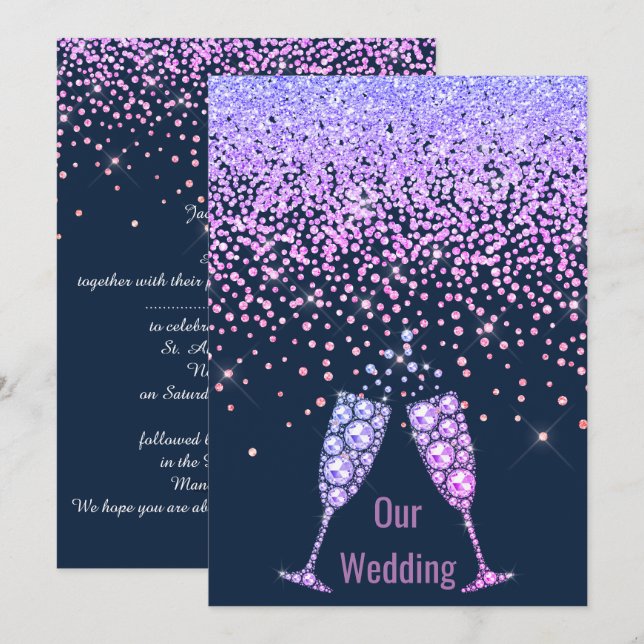 Invitation ÉLÉGANT Nouveau cristal diamant mariage MARINE PUR (Devant / Derrière)