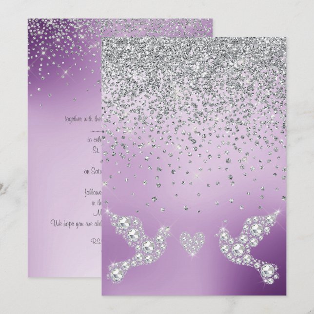 Invitation ELEGANT Nouveau diamant de cristal mariage violet  (Devant / Derrière)