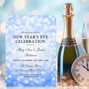 Invitation Élégant Nouvel An Eve Navy Blue Bokeh Lumières