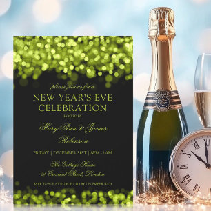 Invitation Élégant Nouvel An Eve Vert Lumière Chatoyante