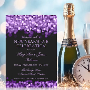 Invitation Élégant Nouvel An, Violet Lumière Chatoyante