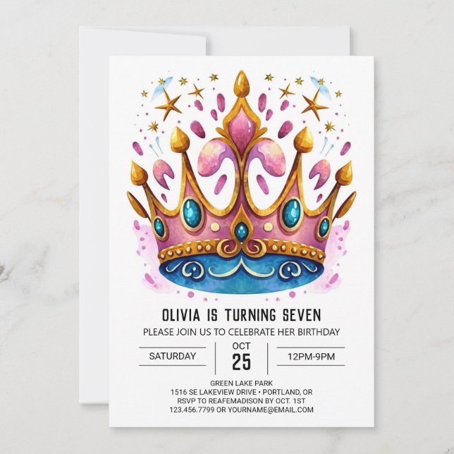 Invitation Elégant Nouvel Anniversaire de la Couronne Princes (Devant)