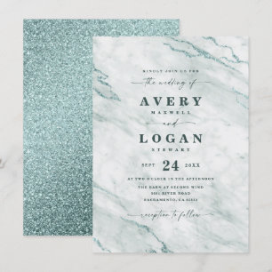 Invitation Elégant Ocean Aqua Marbre & Parties scintillant Ma