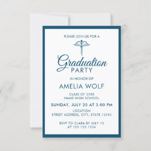 Invitation Élégant Ocean Blue Caduceus Pharmacien diplômé