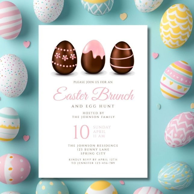 Invitation Elégant Oeuf Rose Brunch de Pâques (Elegant Pink Egg Easter Brunch Invitation Card.)
