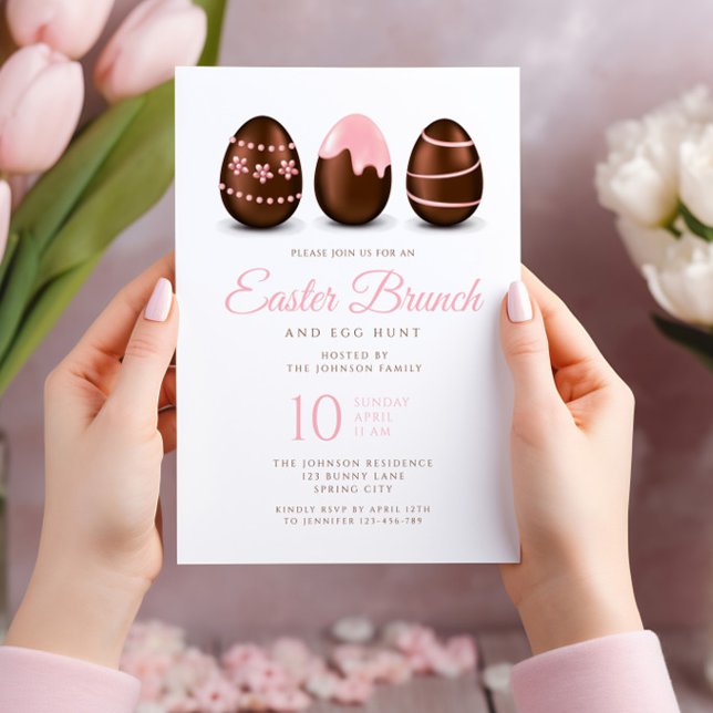 Invitation Elégant Oeuf Rose Brunch de Pâques (Elegant Pink Egg Easter Brunch Invitation Card.)