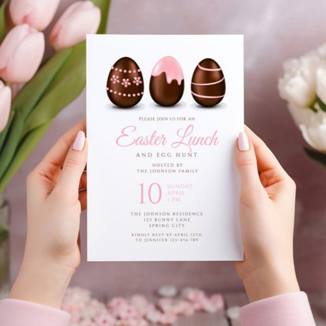 Invitation Élégant OEufs Roses Déjeuner de Pâques (Elegant Pink Eggs Easter Lunch Invitation Card.)