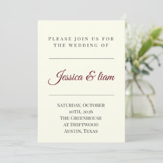 Invitation Elegant Off-White & Burgundy Minimalist Wedding