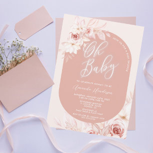 Invitation Élégant Oh Bébé Fard Rose Floral Baby Shower