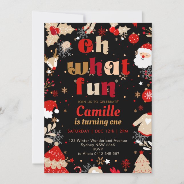 Invitation Elegant Oh What Fun Christmas  Birthday Party (Devant)