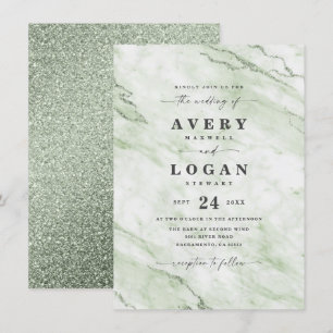 Invitation Elégant Olive Green Marbre & Parties scintillant M