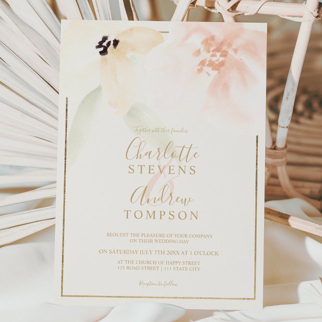 Invitation Elégant or audacieux velours mariage d'aquarelle f (Créateur téléchargé)