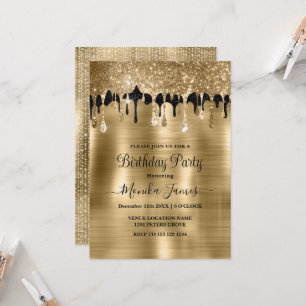 Invitation Elégant or Black Sparkle Parties scintillant Drith